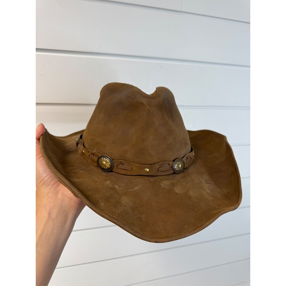 Stetson Brown Leather Cowboy Hat Western Concho Band XL Outback Bush Hat
